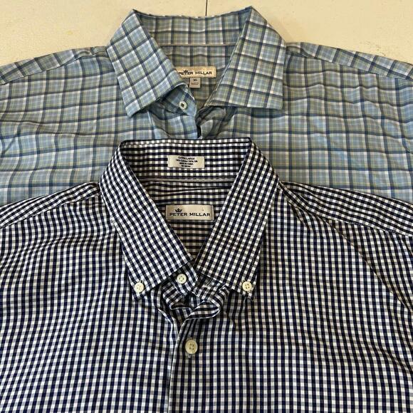 Lot of (2) Peter Millar Dress Shirts Men's XL Plaid Comfort Cotton Blend EUC - Picture 1 of 9